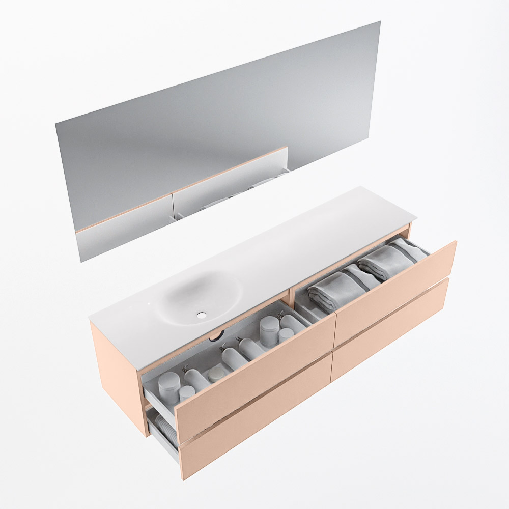MONDIAZ VICA 190cm mueble de baño Rosee 4 cajones. Lavabo MOON Izquierda 1 orificio color Talc con espejo LED. 7 MONDIAZ VICA 190cm mueble de baño Rosee 4 cajones. Lavabo MOON Izquierda 1 orificio color Talc con espejo LED. - Imagen 7