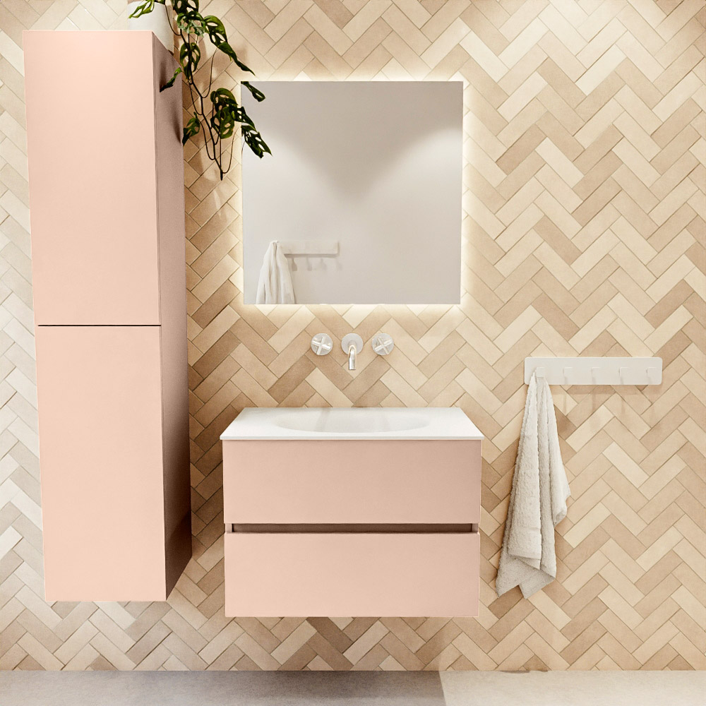 MONDIAZ VICA 70cm mueble de baño Rosee 2 cajones. Lavabo MOON Centro sin orificio color Talc con espejo LED. 2 MONDIAZ VICA 70cm mueble de baño Rosee 2 cajones. Lavabo MOON Centro sin orificio color Talc con espejo LED. - Imagen 2