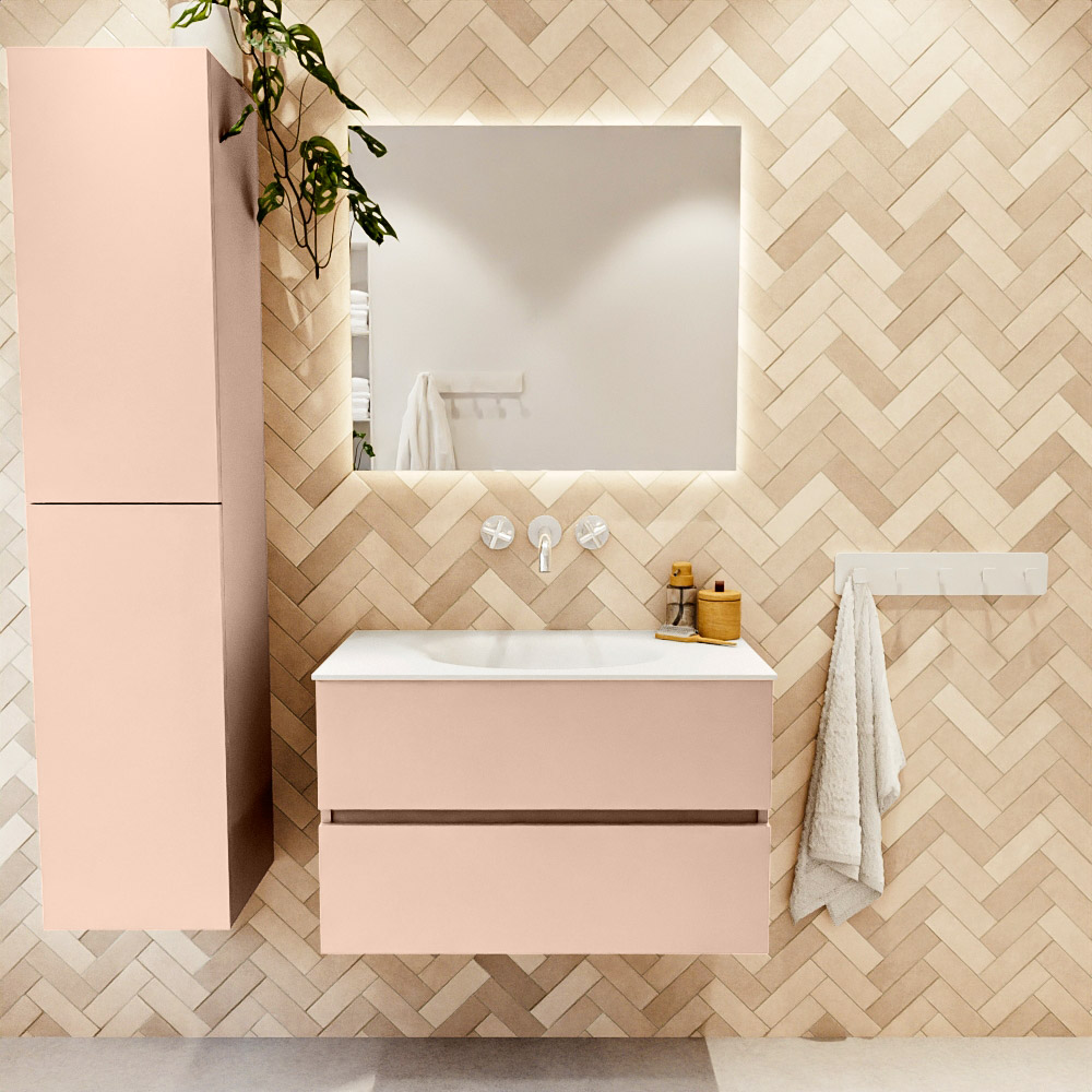 MONDIAZ VICA 80cm mueble de baño Rosee 2 cajones. Lavabo MOON Centro sin orificio color Talc con espejo LED. 2 MONDIAZ VICA 80cm mueble de baño Rosee 2 cajones. Lavabo MOON Centro sin orificio color Talc con espejo LED. - Imagen 2