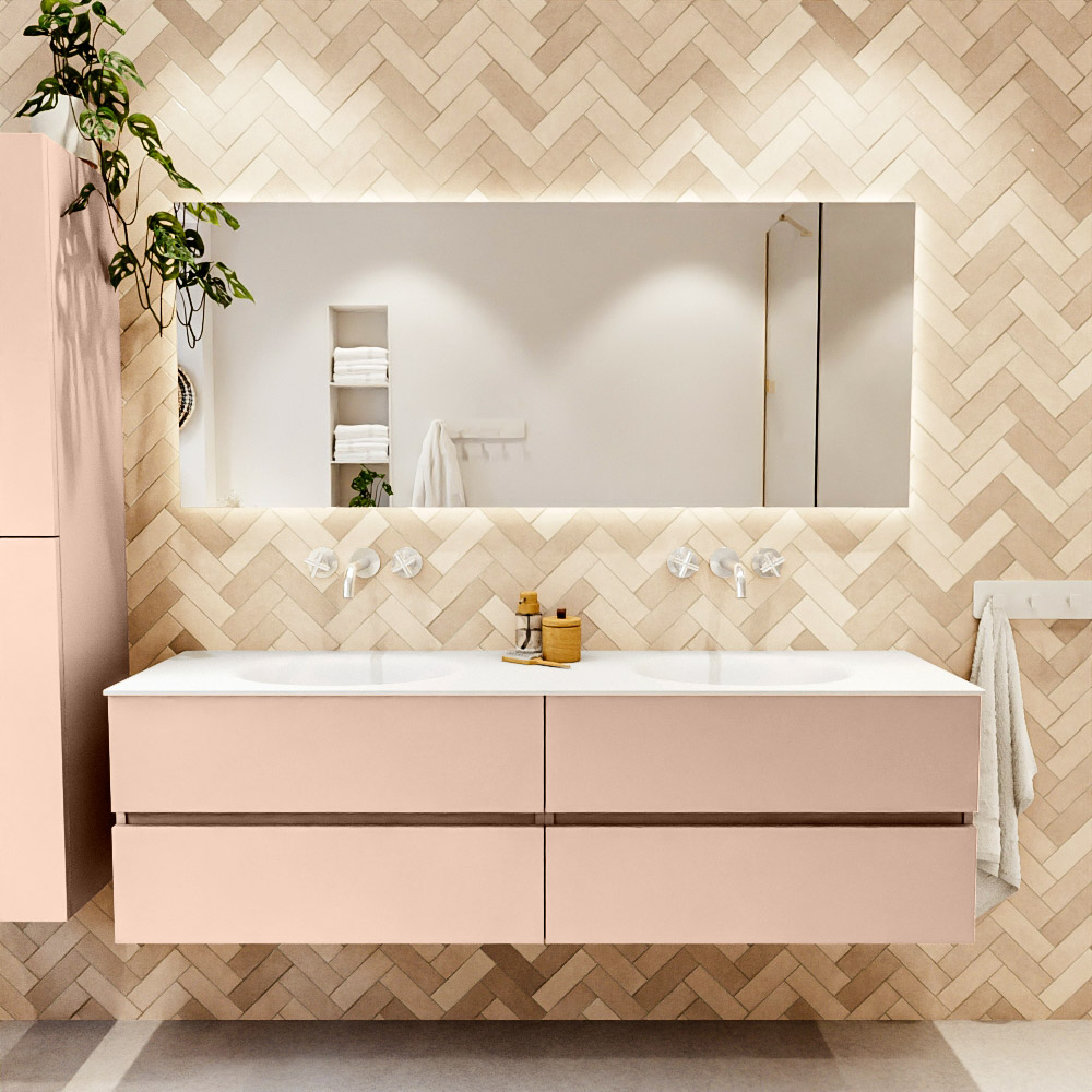 MONDIAZ VICA 170cm mueble de baño Rosee 4 cajones. Lavabo MOON Doble sin orificio color Talc con espejo LED. 2 MONDIAZ VICA 170cm mueble de baño Rosee 4 cajones. Lavabo MOON Doble sin orificio color Talc con espejo LED. - Imagen 2