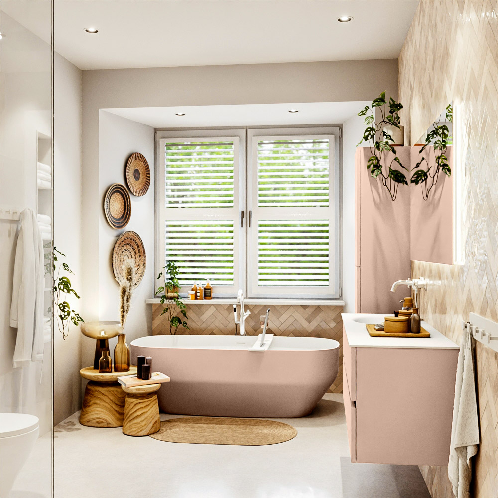 MONDIAZ VICA 130cm mueble de baño Rosee 2 cajones. Lavabo MOON Izquierda 1 orificio color Talc con espejo LED. 3 MONDIAZ VICA 130cm mueble de baño Rosee 2 cajones. Lavabo MOON Izquierda 1 orificio color Talc con espejo LED. - Imagen 3