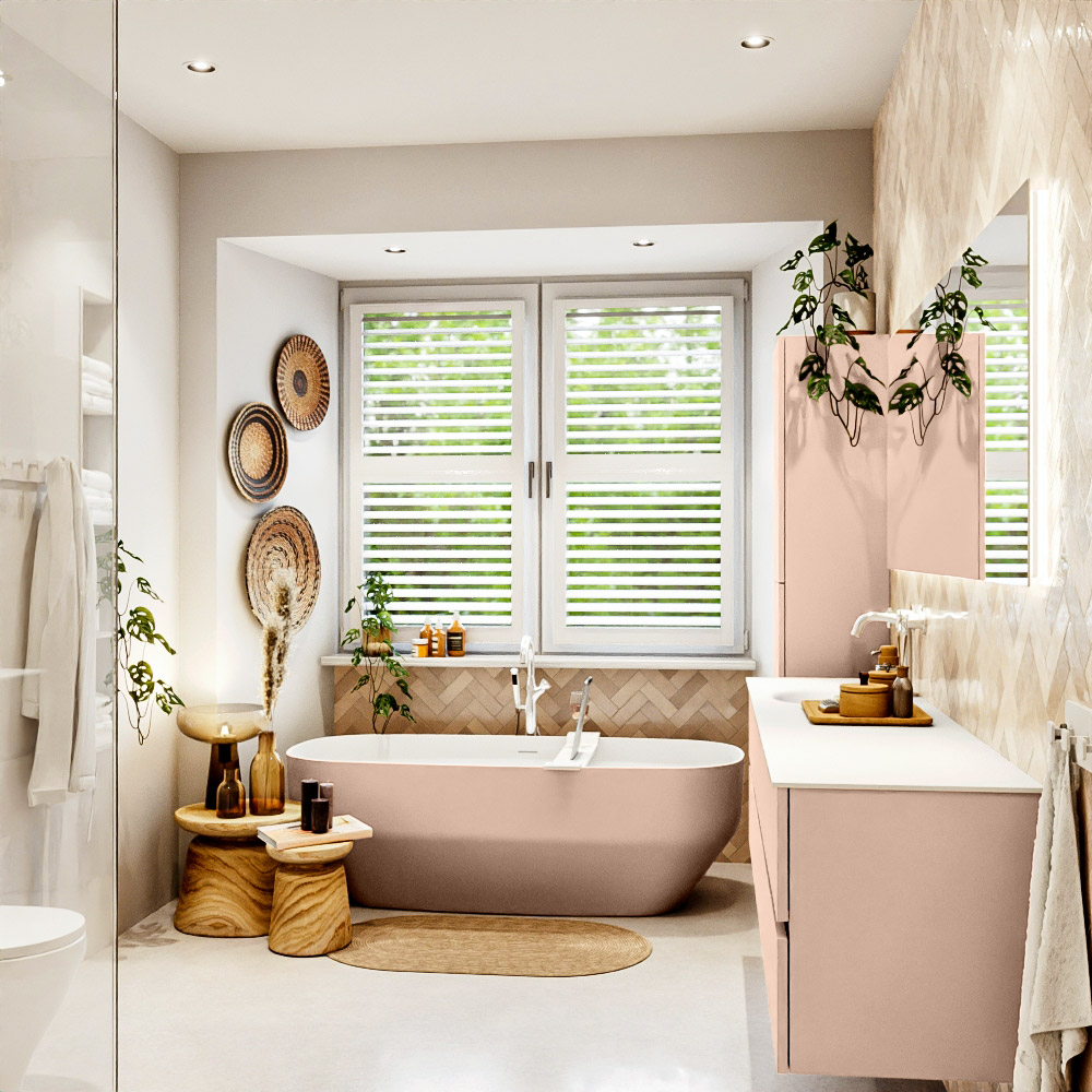 MONDIAZ VICA 190cm mueble de baño Rosee 4 cajones. Lavabo MOON Izquierda 1 orificio color Talc con espejo LED. 3 MONDIAZ VICA 190cm mueble de baño Rosee 4 cajones. Lavabo MOON Izquierda 1 orificio color Talc con espejo LED. - Imagen 3