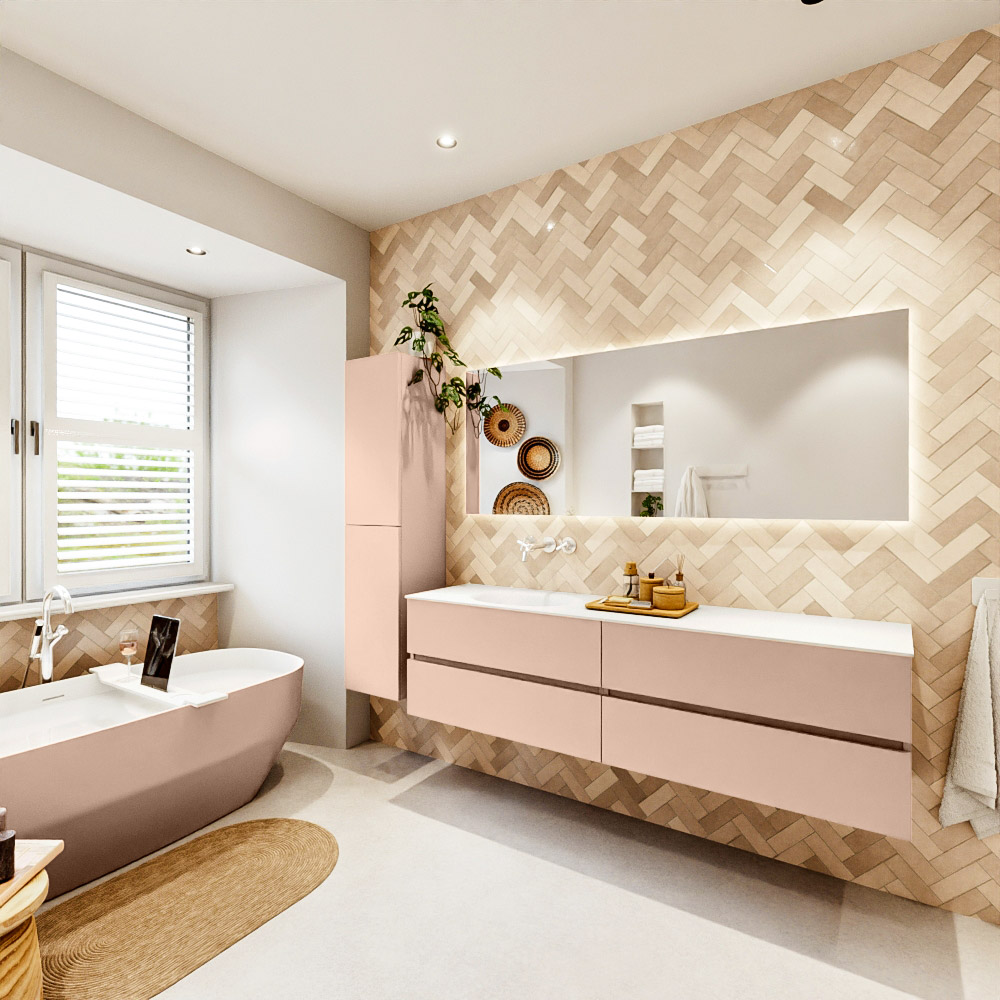 MONDIAZ VICA 180cm mueble de baño Rosee 4 cajones. Lavabo MOON Izquierda sin orificio color Talc con espejo LED. 4 MONDIAZ VICA 180cm mueble de baño Rosee 4 cajones. Lavabo MOON Izquierda sin orificio color Talc con espejo LED. - Imagen 4
