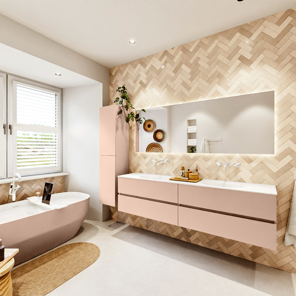 MONDIAZ VICA 190cm mueble de baño Rosee 4 cajones. Lavabo MOON Doble sin orificio color Talc con espejo LED. 4 MONDIAZ VICA 190cm mueble de baño Rosee 4 cajones. Lavabo MOON Doble sin orificio color Talc con espejo LED. - Imagen 4