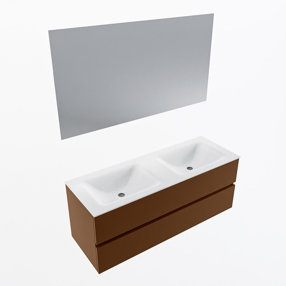MONDIAZ VICA 130cm mueble de baño Rust 2 cajones. Lavabo CLOUD Doble 2 orificios color Talc con espejo LED. 5 MONDIAZ VICA 130cm mueble de baño Rust 2 cajones. Lavabo CLOUD Doble 2 orificios color Talc con espejo LED. - Imagen 6