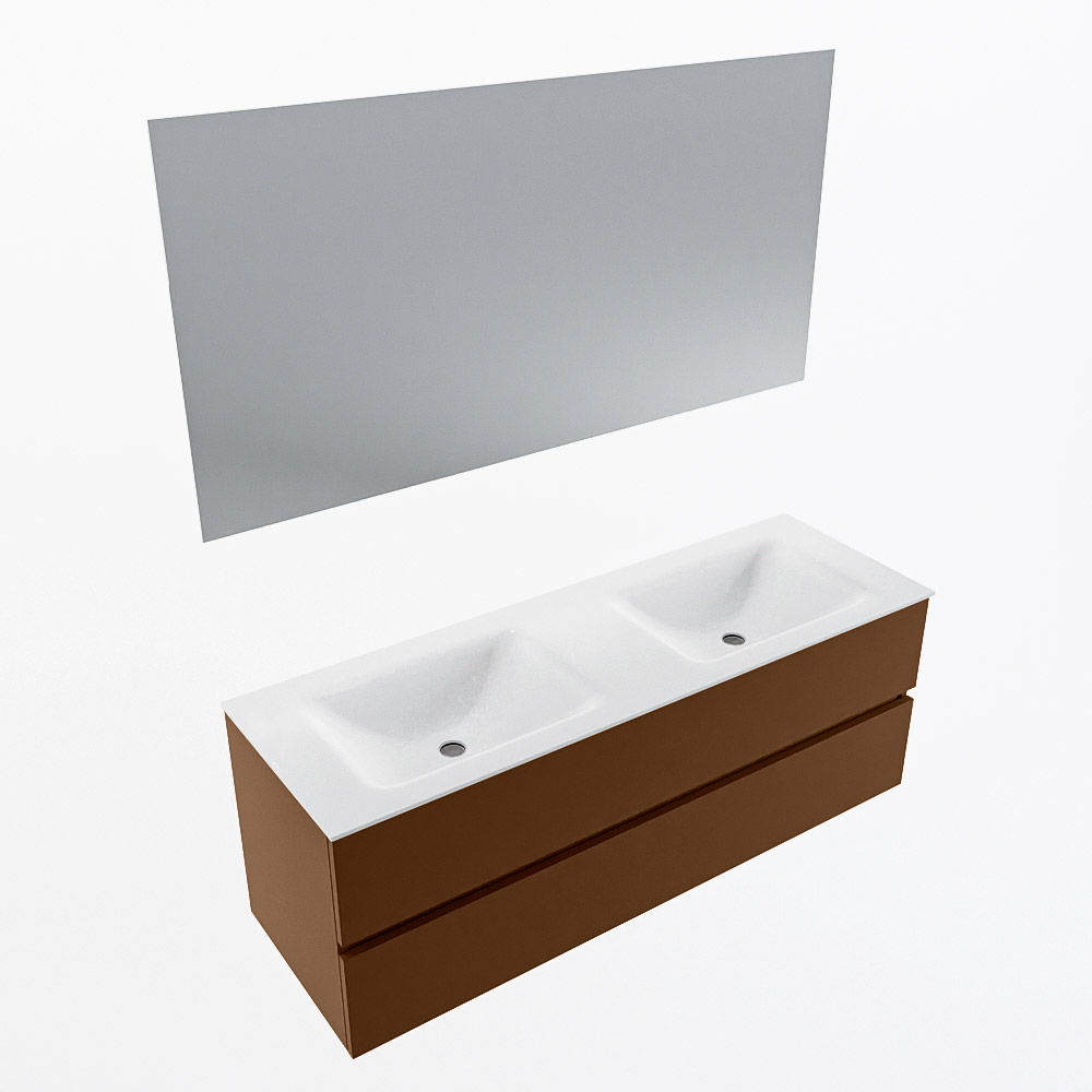 MONDIAZ VICA 140cm mueble de baño Rust 2 cajones. Lavabo CLOUD Doble 2 orificios color Talc con espejo LED. 5 MONDIAZ VICA 140cm mueble de baño Rust 2 cajones. Lavabo CLOUD Doble 2 orificios color Talc con espejo LED. - Imagen 6
