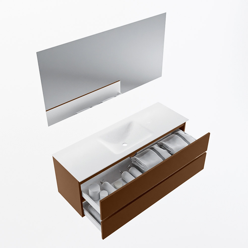 MONDIAZ VICA 140cm mueble de baño Rust 2 cajones. Lavabo CLOUD Centro 1 orificio color Talc con espejo LED. 6 MONDIAZ VICA 140cm mueble de baño Rust 2 cajones. Lavabo CLOUD Centro 1 orificio color Talc con espejo LED. - Imagen 7