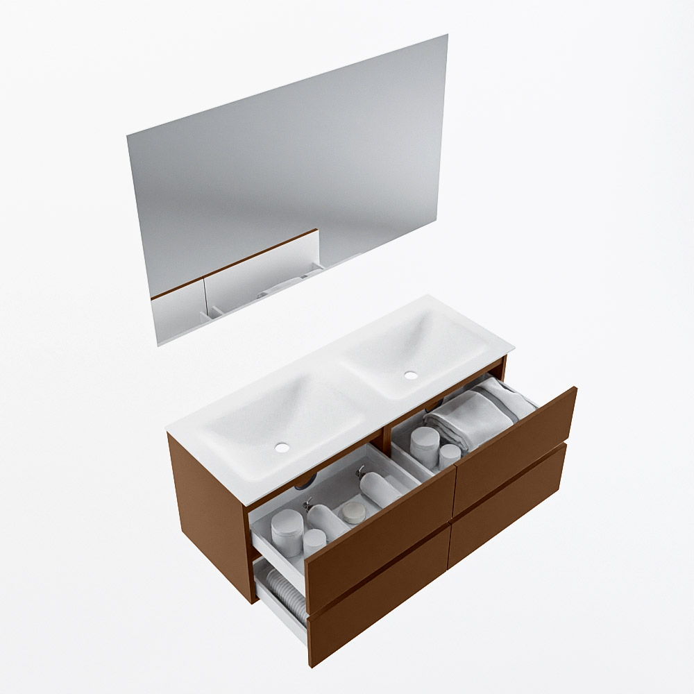 MONDIAZ VICA 120cm mueble de baño Rust 4 cajones. Lavabo CLOUD Doble sin orificio color Talc con espejo LED. 7 MONDIAZ VICA 120cm mueble de baño Rust 4 cajones. Lavabo CLOUD Doble sin orificio color Talc con espejo LED. - Imagen 7