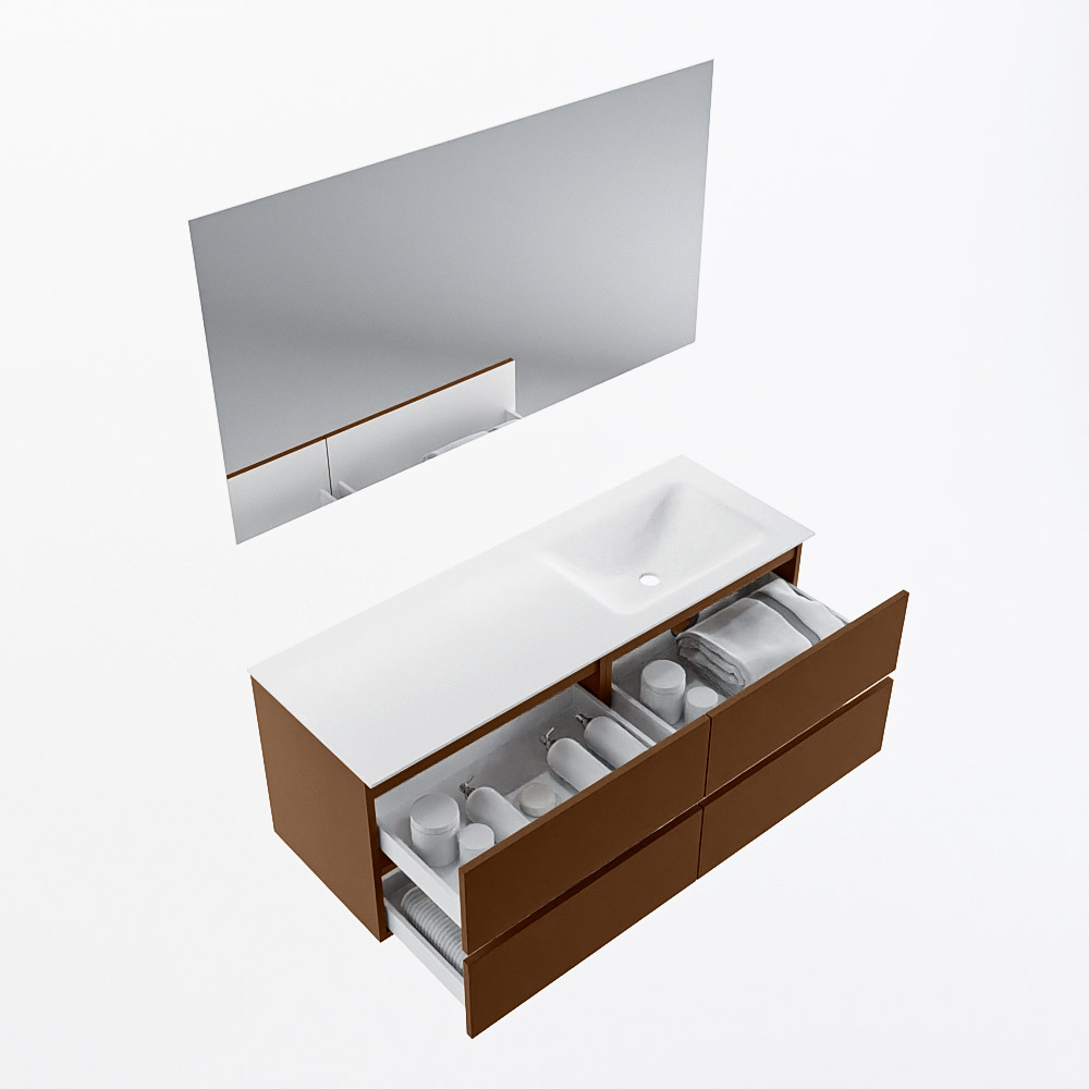 MONDIAZ VICA 130cm mueble de baño Rust 4 cajones. Lavabo CLOUD Derecho 1 orificio color Talc con espejo LED. 6 MONDIAZ VICA 130cm mueble de baño Rust 4 cajones. Lavabo CLOUD Derecho 1 orificio color Talc con espejo LED. - Imagen 7