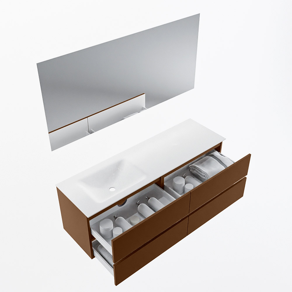 MONDIAZ VICA 150cm mueble de baño Rust 4 cajones. Lavabo CLOUD Izquierda 1 orificio color Talc con espejo LED. 7 MONDIAZ VICA 150cm mueble de baño Rust 4 cajones. Lavabo CLOUD Izquierda 1 orificio color Talc con espejo LED. - Imagen 7