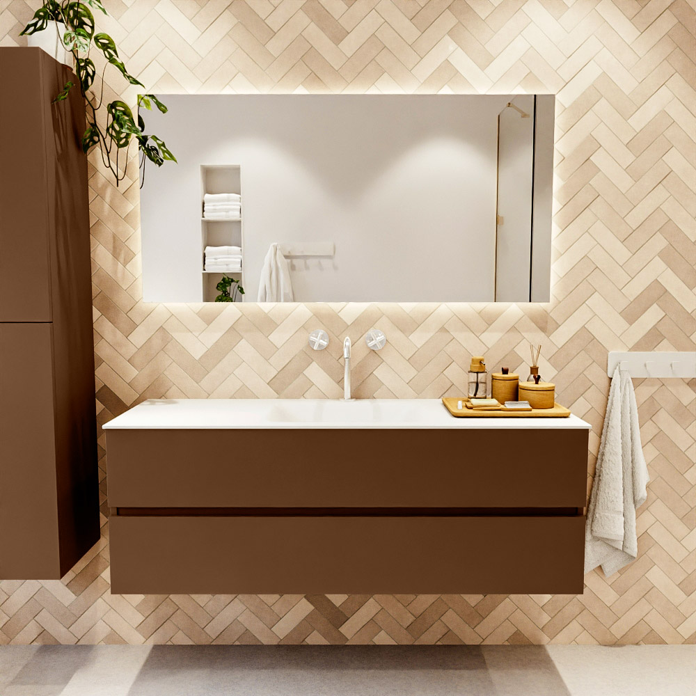 MONDIAZ VICA 140cm mueble de baño Rust 2 cajones. Lavabo CLOUD Centro 1 orificio color Talc con espejo LED. 2 MONDIAZ VICA 140cm mueble de baño Rust 2 cajones. Lavabo CLOUD Centro 1 orificio color Talc con espejo LED. - Imagen 2