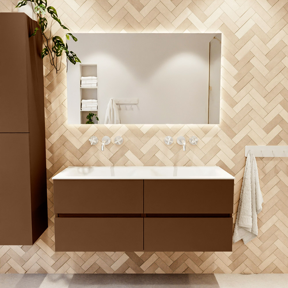 MONDIAZ VICA 120cm mueble de baño Rust 4 cajones. Lavabo CLOUD Doble sin orificio color Talc con espejo LED. 2 MONDIAZ VICA 120cm mueble de baño Rust 4 cajones. Lavabo CLOUD Doble sin orificio color Talc con espejo LED. - Imagen 2