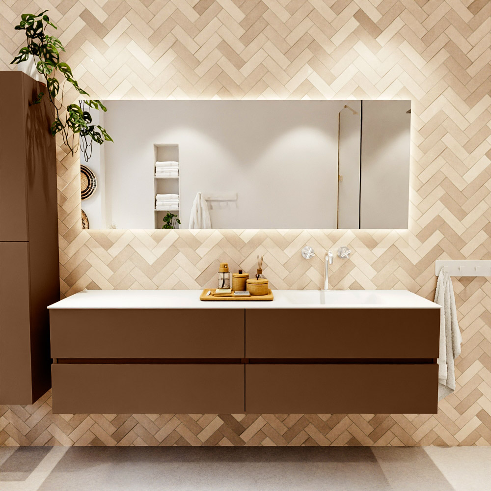 MONDIAZ VICA 180cm mueble de baño Rust 4 cajones. Lavabo CLOUD Derecho 1 orificio color Talc con espejo LED. 2 MONDIAZ VICA 180cm mueble de baño Rust 4 cajones. Lavabo CLOUD Derecho 1 orificio color Talc con espejo LED. - Imagen 2