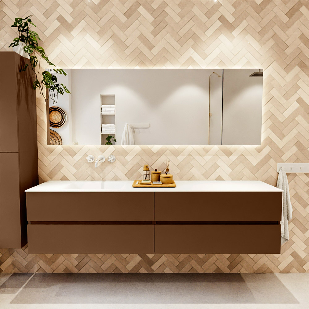 MONDIAZ VICA 200cm mueble de baño Rust 4 cajones. Lavabo CLOUD Izquierda sin orificio color Talc con espejo LED. 2 MONDIAZ VICA 200cm mueble de baño Rust 4 cajones. Lavabo CLOUD Izquierda sin orificio color Talc con espejo LED. - Imagen 2