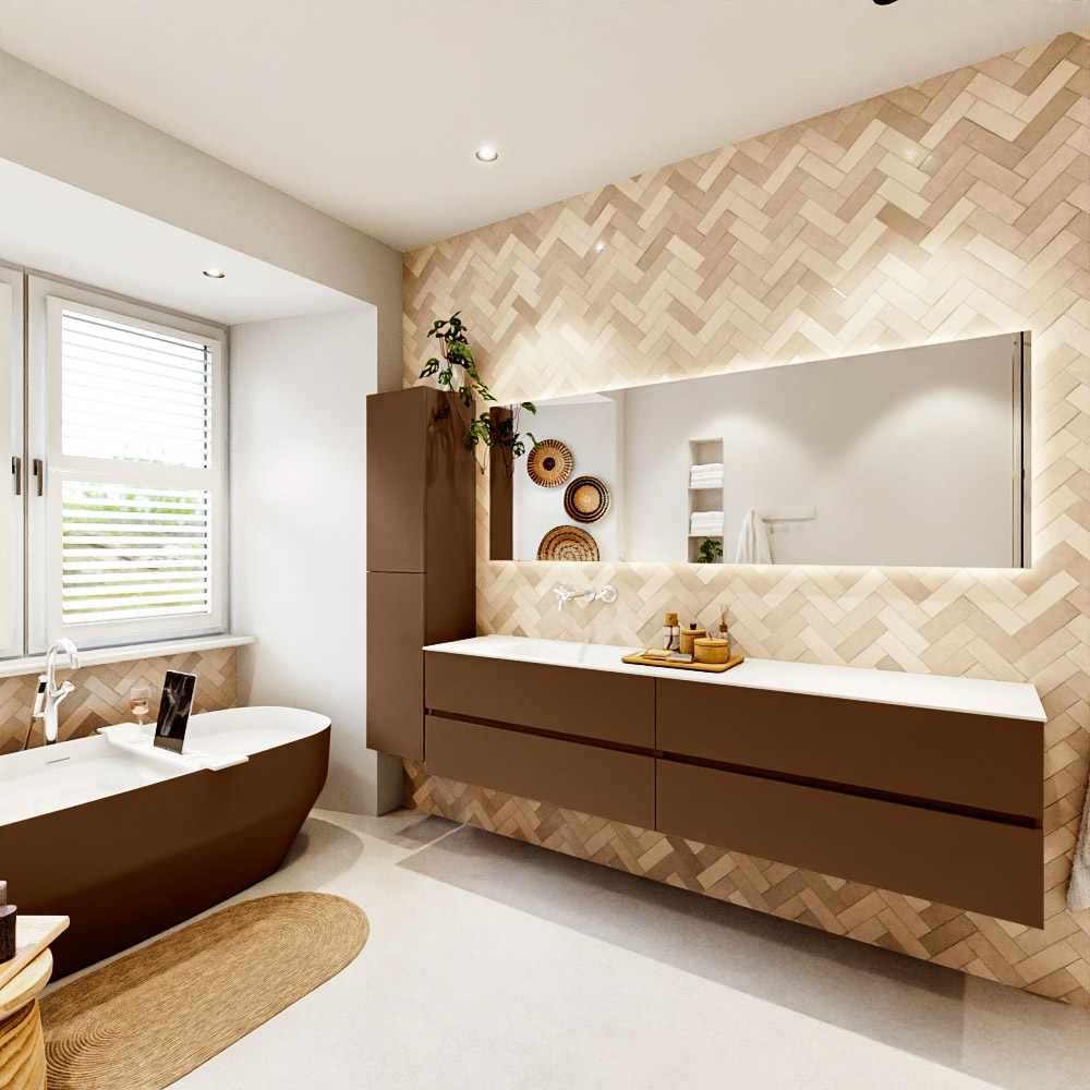 MONDIAZ VICA 200cm mueble de baño Rust 4 cajones. Lavabo CLOUD Izquierda sin orificio color Talc con espejo LED. 4 MONDIAZ VICA 200cm mueble de baño Rust 4 cajones. Lavabo CLOUD Izquierda sin orificio color Talc con espejo LED. - Imagen 4