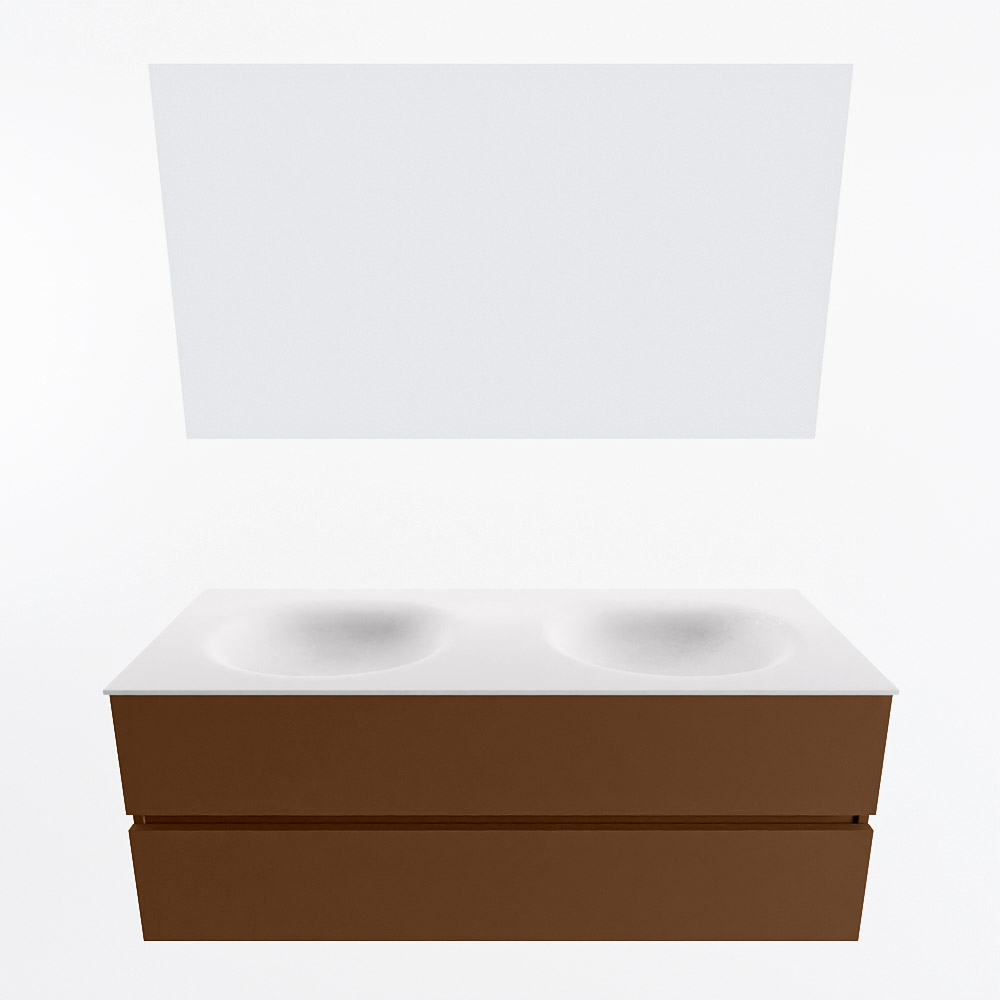 MONDIAZ VICA 130cm mueble de baño Rust 2 cajones. Lavabo MOON Doble sin orificio color Talc con espejo LED. 4 MONDIAZ VICA 130cm mueble de baño Rust 2 cajones. Lavabo MOON Doble sin orificio color Talc con espejo LED. - Imagen 5