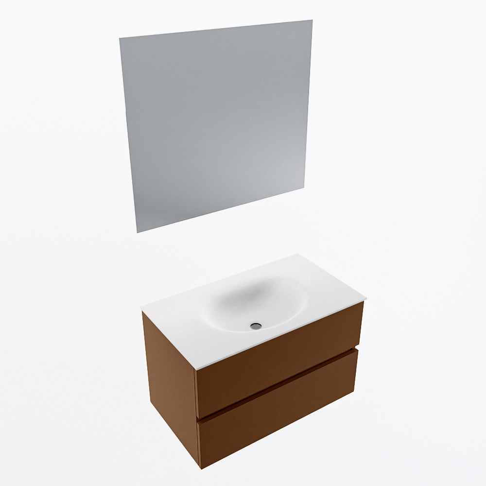 MONDIAZ VICA 80cm mueble de baño Rust 2 cajones. Lavabo MOON Centro sin orificio color Talc con espejo LED. 6 MONDIAZ VICA 80cm mueble de baño Rust 2 cajones. Lavabo MOON Centro sin orificio color Talc con espejo LED. - Imagen 6