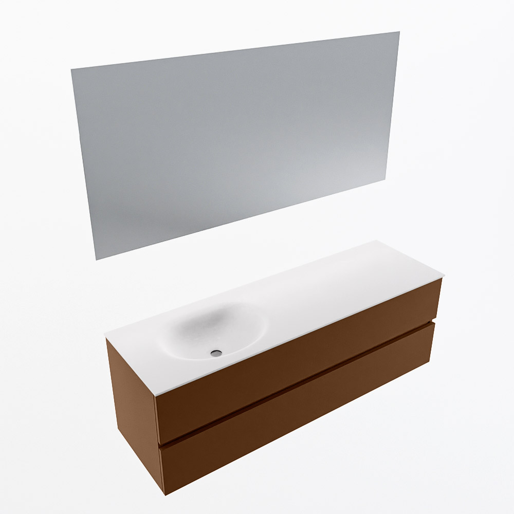 MONDIAZ VICA 150cm mueble de baño Rust 2 cajones. Lavabo MOON Izquierda 1 orificio color Talc con espejo LED. 6 MONDIAZ VICA 150cm mueble de baño Rust 2 cajones. Lavabo MOON Izquierda 1 orificio color Talc con espejo LED. - Imagen 6
