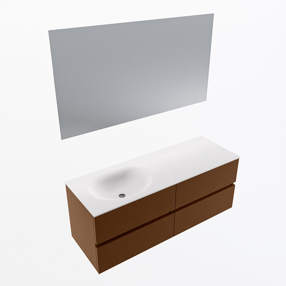 MONDIAZ VICA 130cm mueble de baño Rust 4 cajones. Lavabo MOON Izquierda 1 orificio color Talc con espejo LED. 5 MONDIAZ VICA 130cm mueble de baño Rust 4 cajones. Lavabo MOON Izquierda 1 orificio color Talc con espejo LED. - Imagen 6