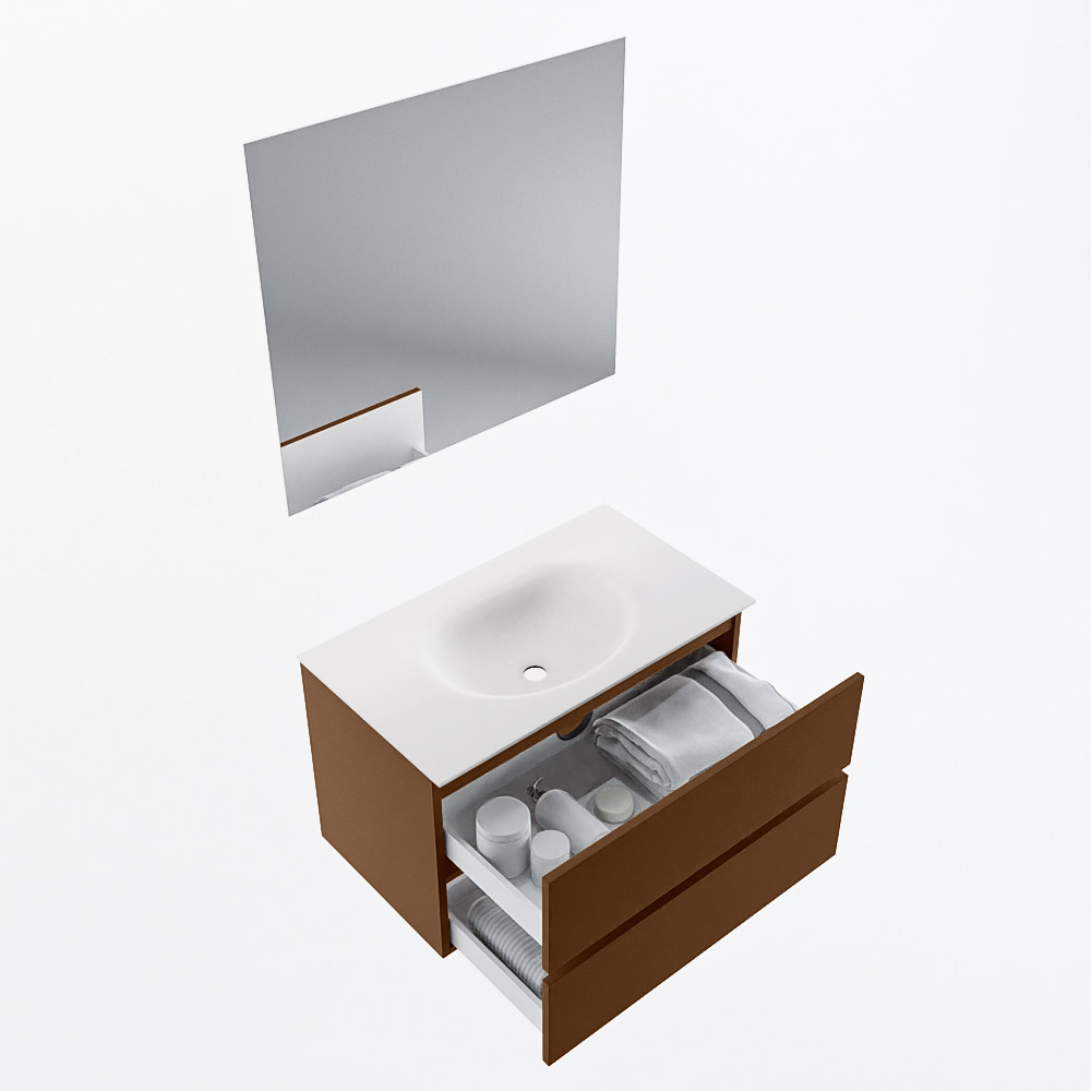MONDIAZ VICA 80cm mueble de baño Rust 2 cajones. Lavabo MOON Centro sin orificio color Talc con espejo LED. 7 MONDIAZ VICA 80cm mueble de baño Rust 2 cajones. Lavabo MOON Centro sin orificio color Talc con espejo LED. - Imagen 7
