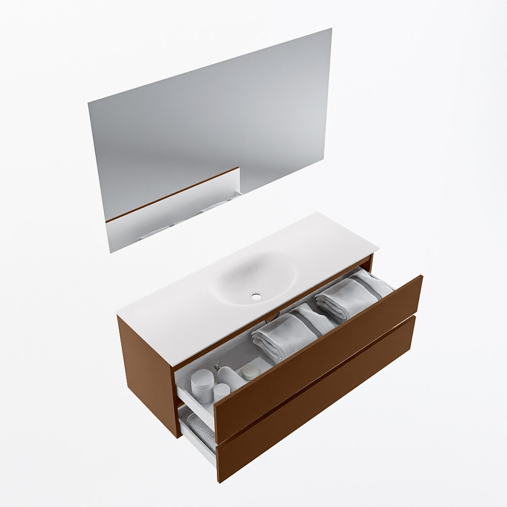 MONDIAZ VICA 130cm mueble de baño Rust 2 cajones. Lavabo MOON Centro 1 orificio color Talc con espejo LED. 6 MONDIAZ VICA 130cm mueble de baño Rust 2 cajones. Lavabo MOON Centro 1 orificio color Talc con espejo LED. - Imagen 7