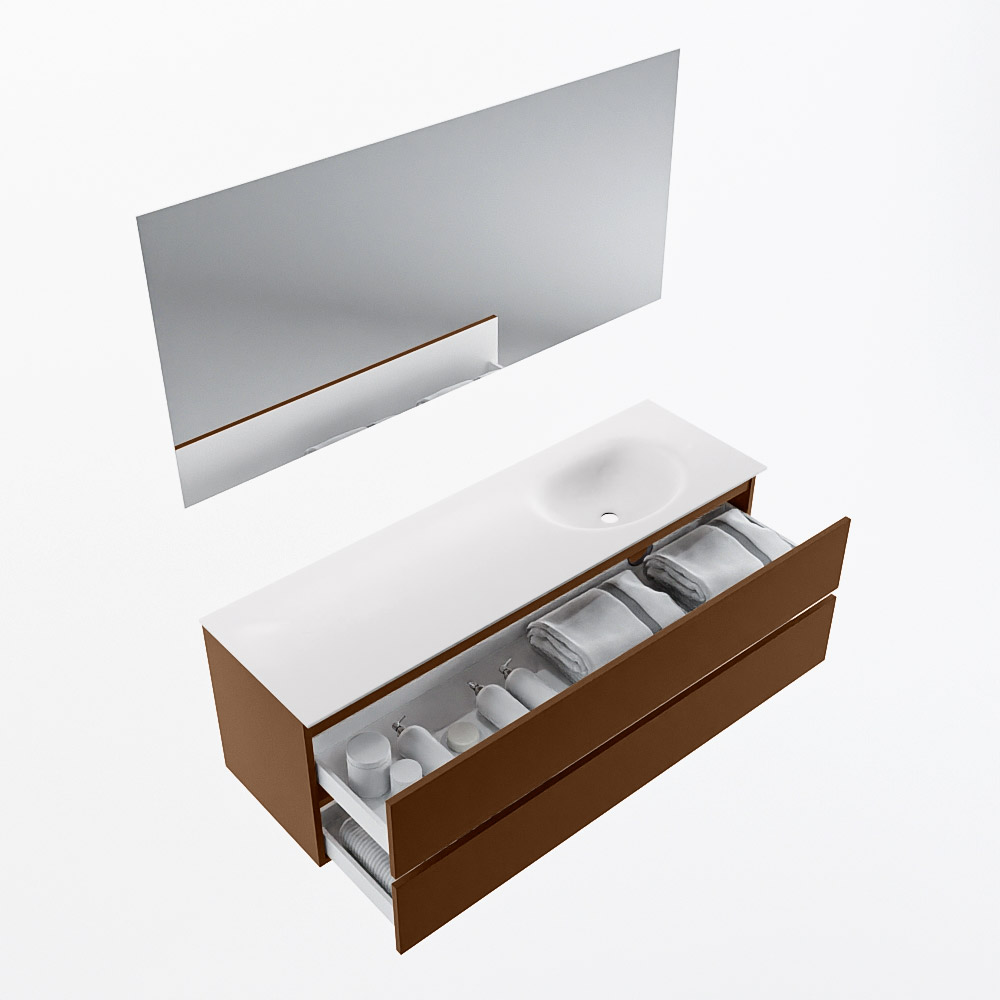 MONDIAZ VICA 150cm mueble de baño Rust 2 cajones. Lavabo MOON Derecho sin orificio color Talc con espejo LED. 7 MONDIAZ VICA 150cm mueble de baño Rust 2 cajones. Lavabo MOON Derecho sin orificio color Talc con espejo LED. - Imagen 7