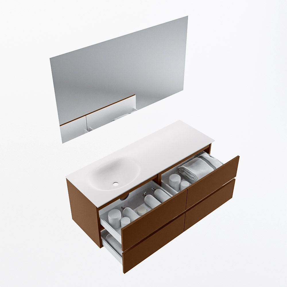 MONDIAZ VICA 130cm mueble de baño Rust 4 cajones. Lavabo MOON Izquierda 1 orificio color Talc con espejo LED. 6 MONDIAZ VICA 130cm mueble de baño Rust 4 cajones. Lavabo MOON Izquierda 1 orificio color Talc con espejo LED. - Imagen 7