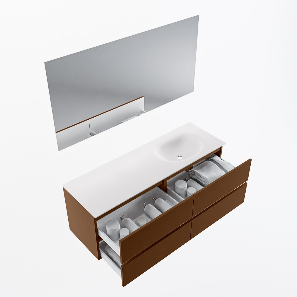 MONDIAZ VICA 140cm mueble de baño Rust 4 cajones. Lavabo MOON Derecho sin orificio color Talc con espejo LED. 6 MONDIAZ VICA 140cm mueble de baño Rust 4 cajones. Lavabo MOON Derecho sin orificio color Talc con espejo LED. - Imagen 7