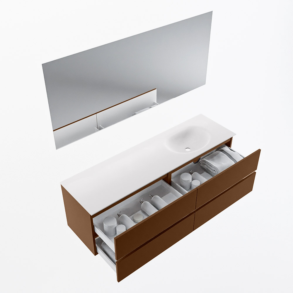 MONDIAZ VICA 160cm mueble de baño Rust 4 cajones. Lavabo MOON Derecho sin orificio color Talc con espejo LED. 7 MONDIAZ VICA 160cm mueble de baño Rust 4 cajones. Lavabo MOON Derecho sin orificio color Talc con espejo LED. - Imagen 7