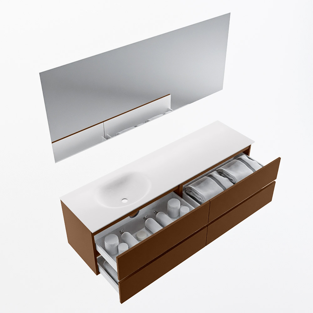 MONDIAZ VICA 170cm mueble de baño Rust 4 cajones. Lavabo MOON Izquierda 1 orificio color Talc con espejo LED. 7 MONDIAZ VICA 170cm mueble de baño Rust 4 cajones. Lavabo MOON Izquierda 1 orificio color Talc con espejo LED. - Imagen 7