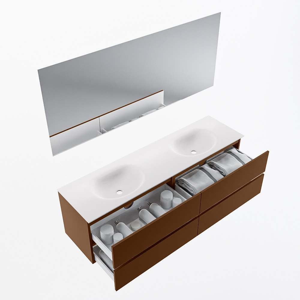 MONDIAZ VICA 170cm mueble de baño Rust 4 cajones. Lavabo MOON Doble 2 orificios color Talc con espejo LED. 7 MONDIAZ VICA 170cm mueble de baño Rust 4 cajones. Lavabo MOON Doble 2 orificios color Talc con espejo LED. - Imagen 7