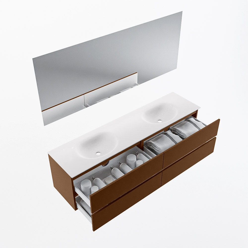 MONDIAZ VICA 180cm mueble de baño Rust 4 cajones. Lavabo MOON Doble 2 orificios color Talc con espejo LED. 7 MONDIAZ VICA 180cm mueble de baño Rust 4 cajones. Lavabo MOON Doble 2 orificios color Talc con espejo LED. - Imagen 7