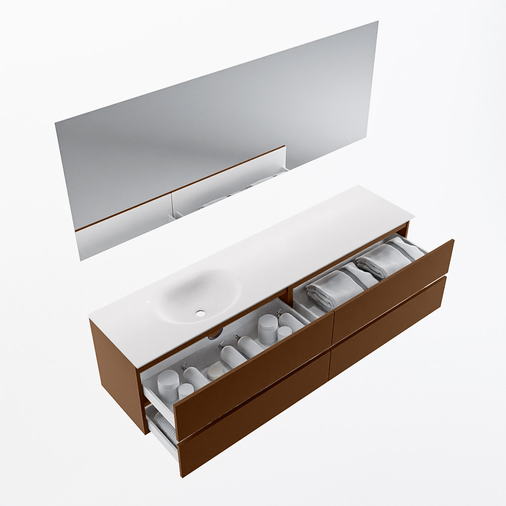 MONDIAZ VICA 190cm mueble de baño Rust 4 cajones. Lavabo MOON Izquierda sin orificio color Talc con espejo LED. 7 MONDIAZ VICA 190cm mueble de baño Rust 4 cajones. Lavabo MOON Izquierda sin orificio color Talc con espejo LED. - Imagen 7