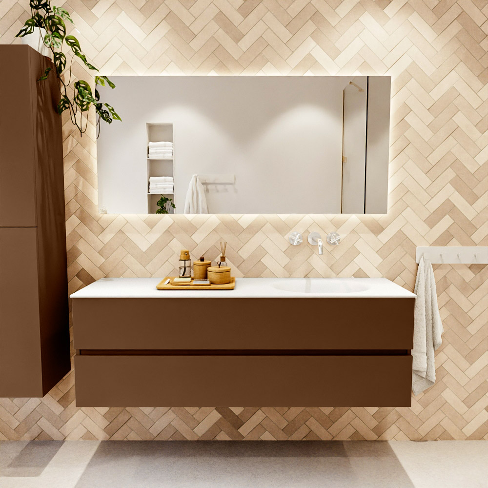 MONDIAZ VICA 150cm mueble de baño Rust 2 cajones. Lavabo MOON Derecho sin orificio color Talc con espejo LED. 2 MONDIAZ VICA 150cm mueble de baño Rust 2 cajones. Lavabo MOON Derecho sin orificio color Talc con espejo LED. - Imagen 2