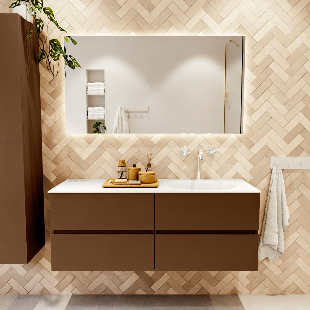 MONDIAZ VICA 130cm mueble de baño Rust 4 cajones. Lavabo MOON Derecho 1 orificio color Talc con espejo LED. 2 MONDIAZ VICA 130cm mueble de baño Rust 4 cajones. Lavabo MOON Derecho 1 orificio color Talc con espejo LED. - Imagen 2