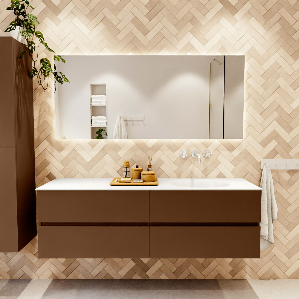 MONDIAZ VICA 160cm mueble de baño Rust 4 cajones. Lavabo MOON Derecho sin orificio color Talc con espejo LED. 2 MONDIAZ VICA 160cm mueble de baño Rust 4 cajones. Lavabo MOON Derecho sin orificio color Talc con espejo LED. - Imagen 2