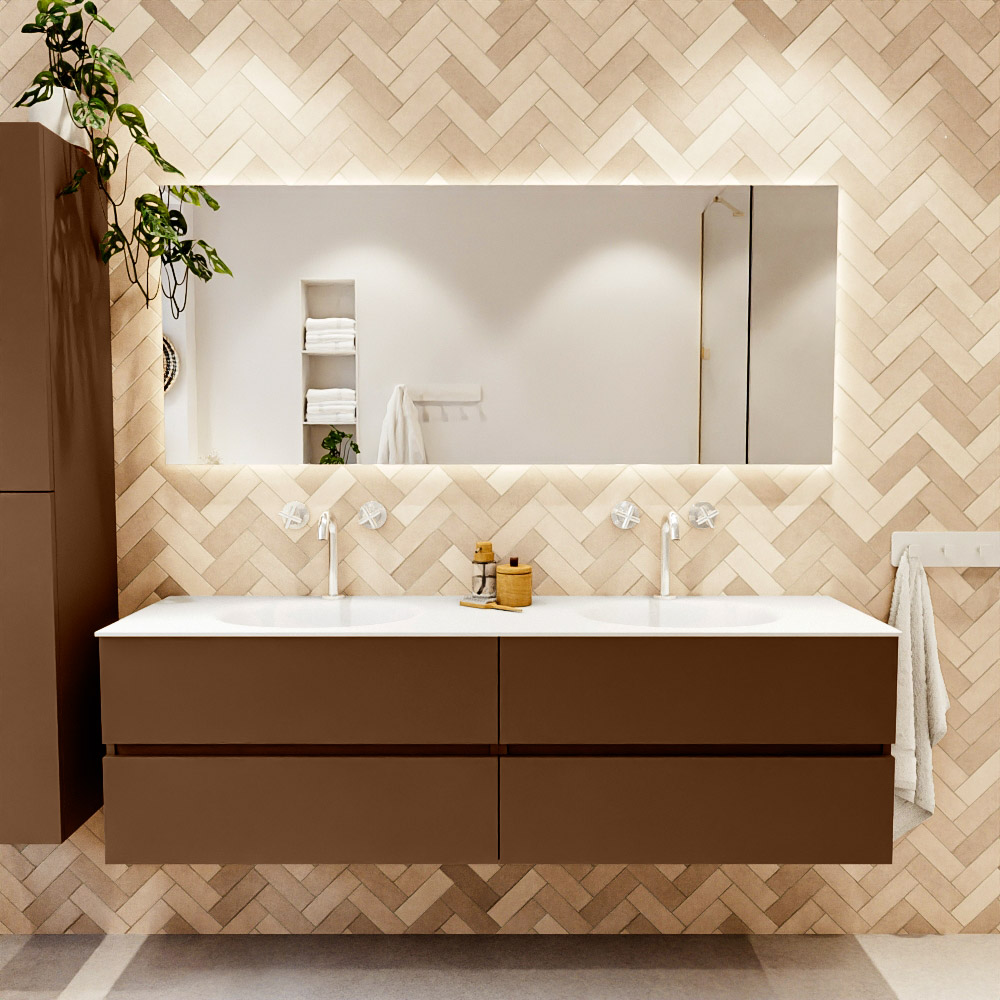 MONDIAZ VICA 170cm mueble de baño Rust 4 cajones. Lavabo MOON Doble 2 orificios color Talc con espejo LED. 2 MONDIAZ VICA 170cm mueble de baño Rust 4 cajones. Lavabo MOON Doble 2 orificios color Talc con espejo LED. - Imagen 2