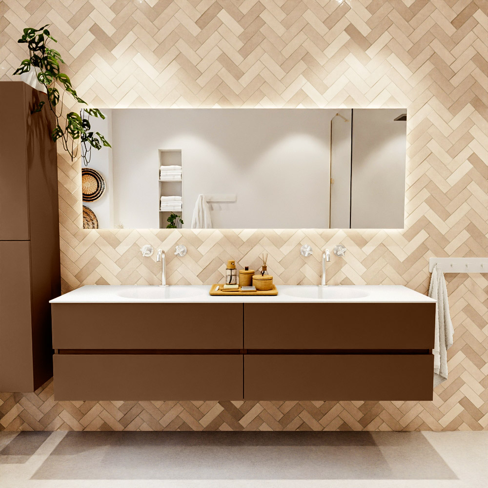 MONDIAZ VICA 190cm mueble de baño Rust 4 cajones. Lavabo MOON Doble 2 orificios color Talc con espejo LED. 2 MONDIAZ VICA 190cm mueble de baño Rust 4 cajones. Lavabo MOON Doble 2 orificios color Talc con espejo LED. - Imagen 2