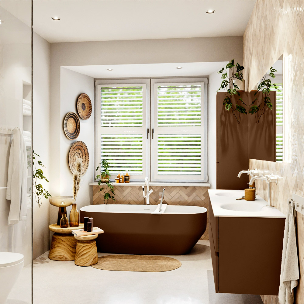 MONDIAZ VICA 170cm mueble de baño Rust 4 cajones. Lavabo MOON Doble 2 orificios color Talc con espejo LED. 3 MONDIAZ VICA 170cm mueble de baño Rust 4 cajones. Lavabo MOON Doble 2 orificios color Talc con espejo LED. - Imagen 3