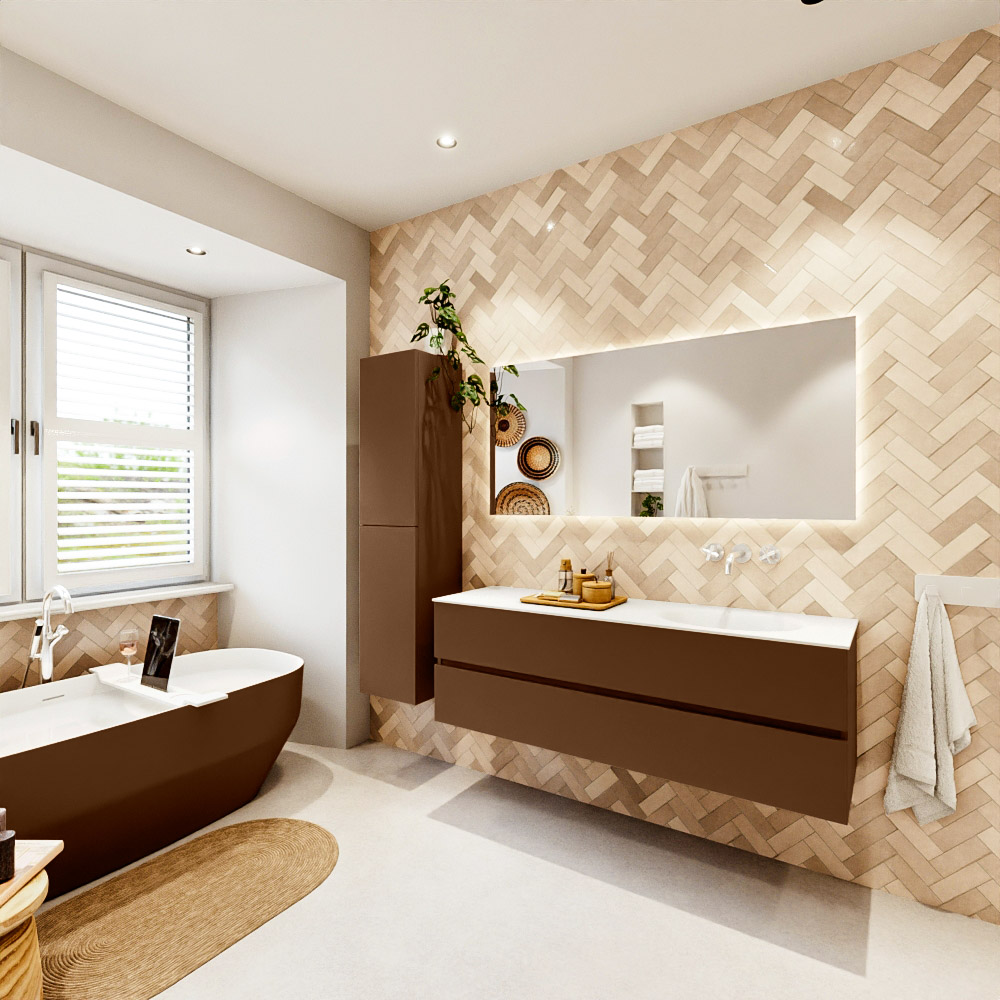MONDIAZ VICA 150cm mueble de baño Rust 2 cajones. Lavabo MOON Derecho sin orificio color Talc con espejo LED. 4 MONDIAZ VICA 150cm mueble de baño Rust 2 cajones. Lavabo MOON Derecho sin orificio color Talc con espejo LED. - Imagen 4