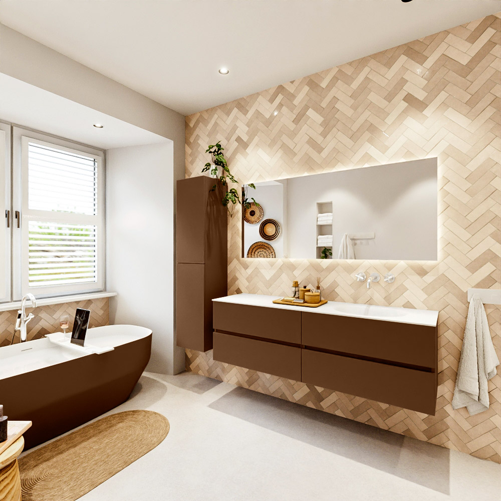 MONDIAZ VICA 160cm mueble de baño Rust 4 cajones. Lavabo MOON Derecho sin orificio color Talc con espejo LED. 4 MONDIAZ VICA 160cm mueble de baño Rust 4 cajones. Lavabo MOON Derecho sin orificio color Talc con espejo LED. - Imagen 4