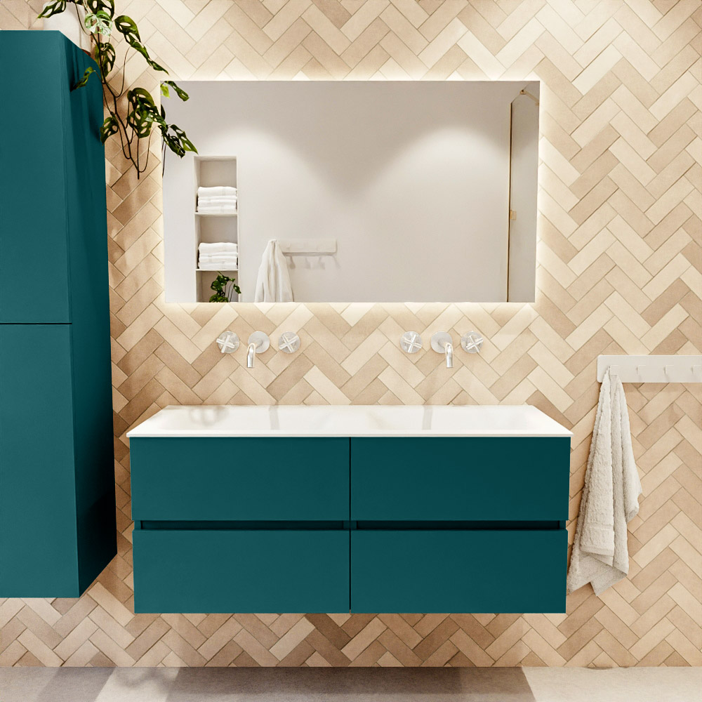MONDIAZ VICA 120cm mueble de baño Smag 4 cajones. Lavabo CLOUD Doble sin orificio color Talc con espejo LED. 2 MONDIAZ VICA 120cm mueble de baño Smag 4 cajones. Lavabo CLOUD Doble sin orificio color Talc con espejo LED. - Imagen 2