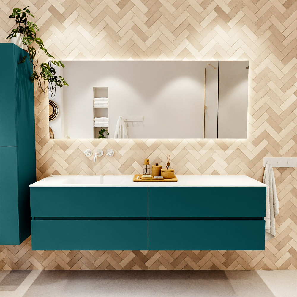 MONDIAZ VICA 180cm mueble de baño Smag 4 cajones. Lavabo CLOUD Izquierda sin orificio color Talc con espejo LED. 2 MONDIAZ VICA 180cm mueble de baño Smag 4 cajones. Lavabo CLOUD Izquierda sin orificio color Talc con espejo LED. - Imagen 2