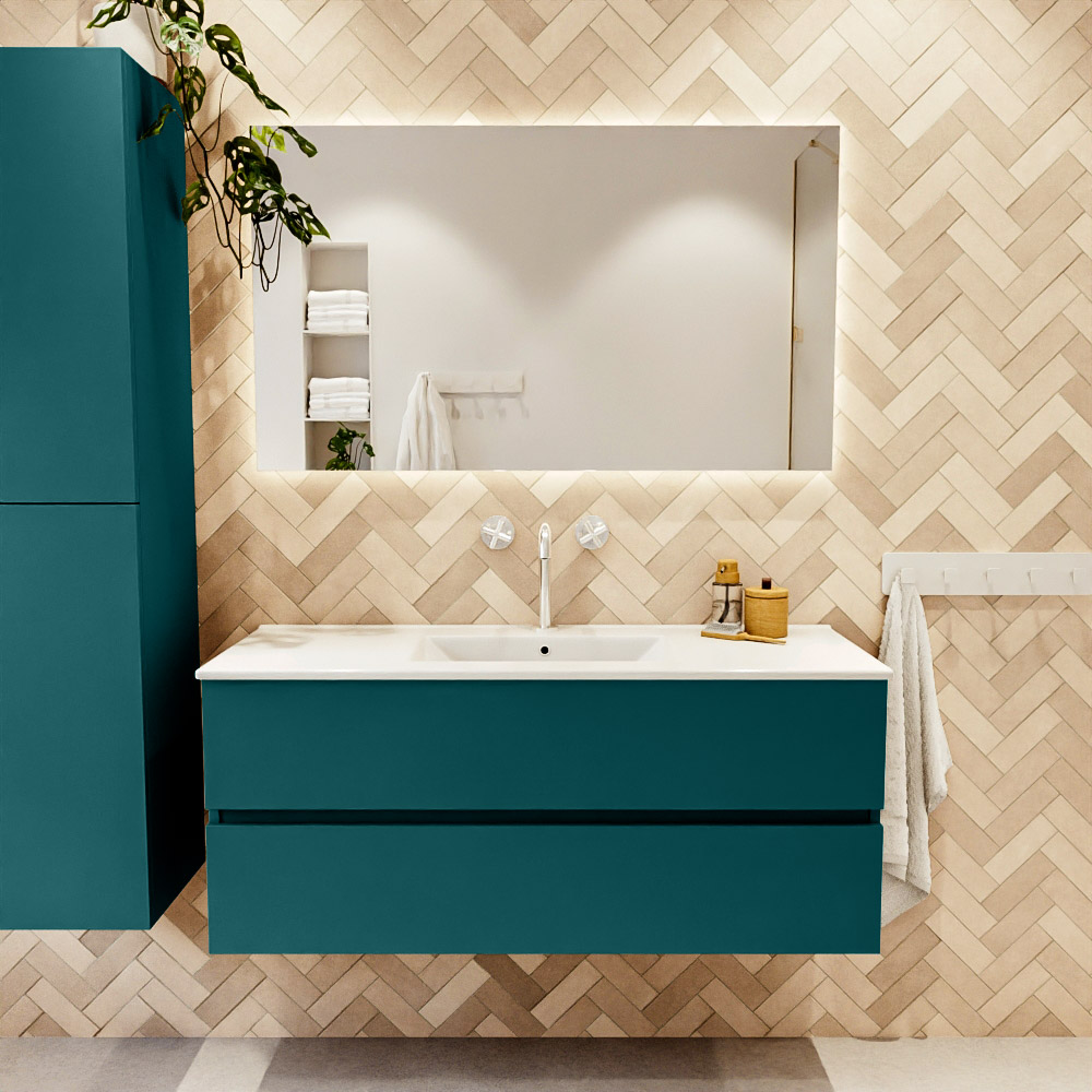 MONDIAZ VICA 120cm mueble de baño Smag 2 cajones. Lavabo DENIA Centro 1 orificio color Blanco brillo con espejo LED. 2 MONDIAZ VICA 120cm mueble de baño Smag 2 cajones. Lavabo DENIA Centro 1 orificio color Blanco brillo con espejo LED. - Imagen 2