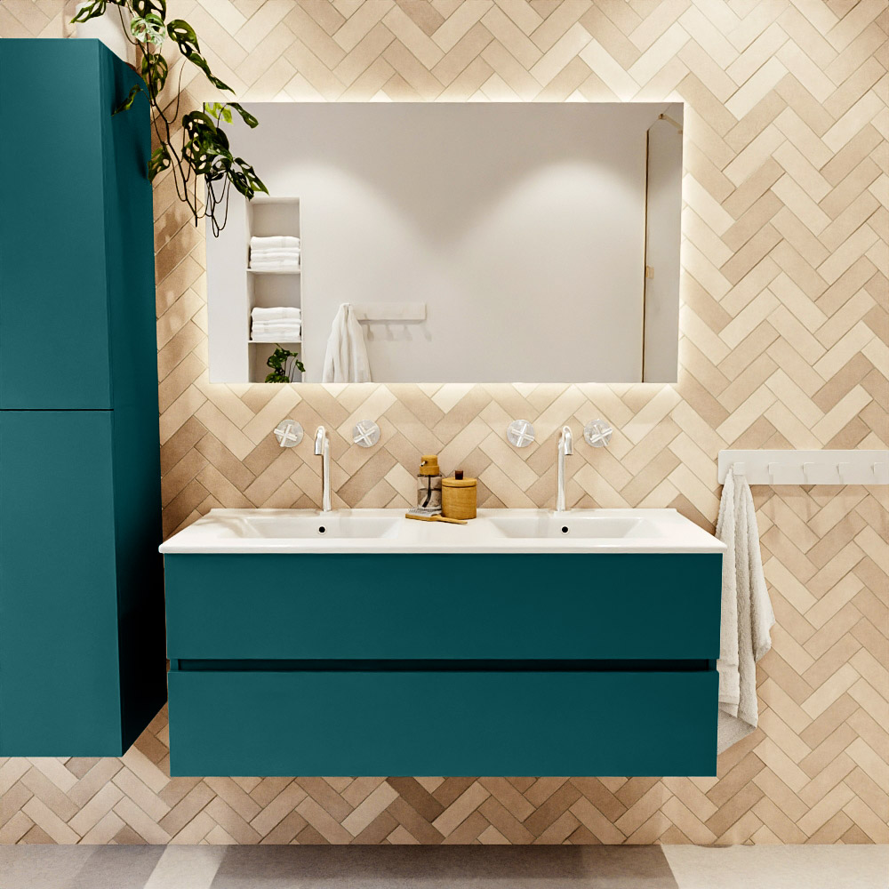MONDIAZ VICA 120cm mueble de baño Smag 2 cajones. Lavabo DENIA Doble 2 orificios color Blanco brillo con espejo LED. 2 MONDIAZ VICA 120cm mueble de baño Smag 2 cajones. Lavabo DENIA Doble 2 orificios color Blanco brillo con espejo LED. - Imagen 2