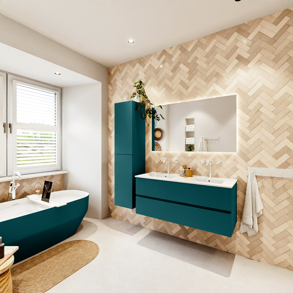 MONDIAZ VICA 120cm mueble de baño Smag 2 cajones. Lavabo DENIA Doble 2 orificios color Blanco brillo con espejo LED. 4 MONDIAZ VICA 120cm mueble de baño Smag 2 cajones. Lavabo DENIA Doble 2 orificios color Blanco brillo con espejo LED. - Imagen 4