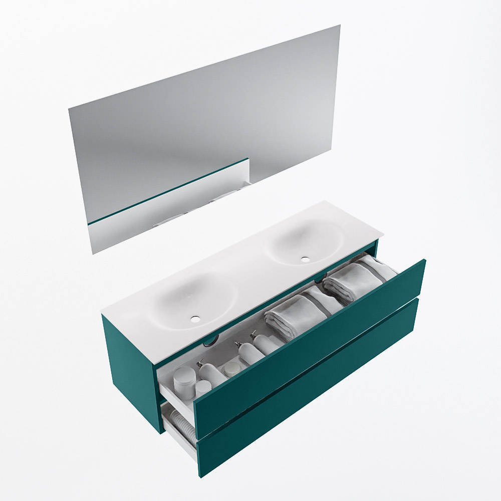 MONDIAZ VICA 150cm mueble de baño Smag 2 cajones. Lavabo MOON Doble sin orificio color Talc con espejo LED. 7 MONDIAZ VICA 150cm mueble de baño Smag 2 cajones. Lavabo MOON Doble sin orificio color Talc con espejo LED. - Imagen 7