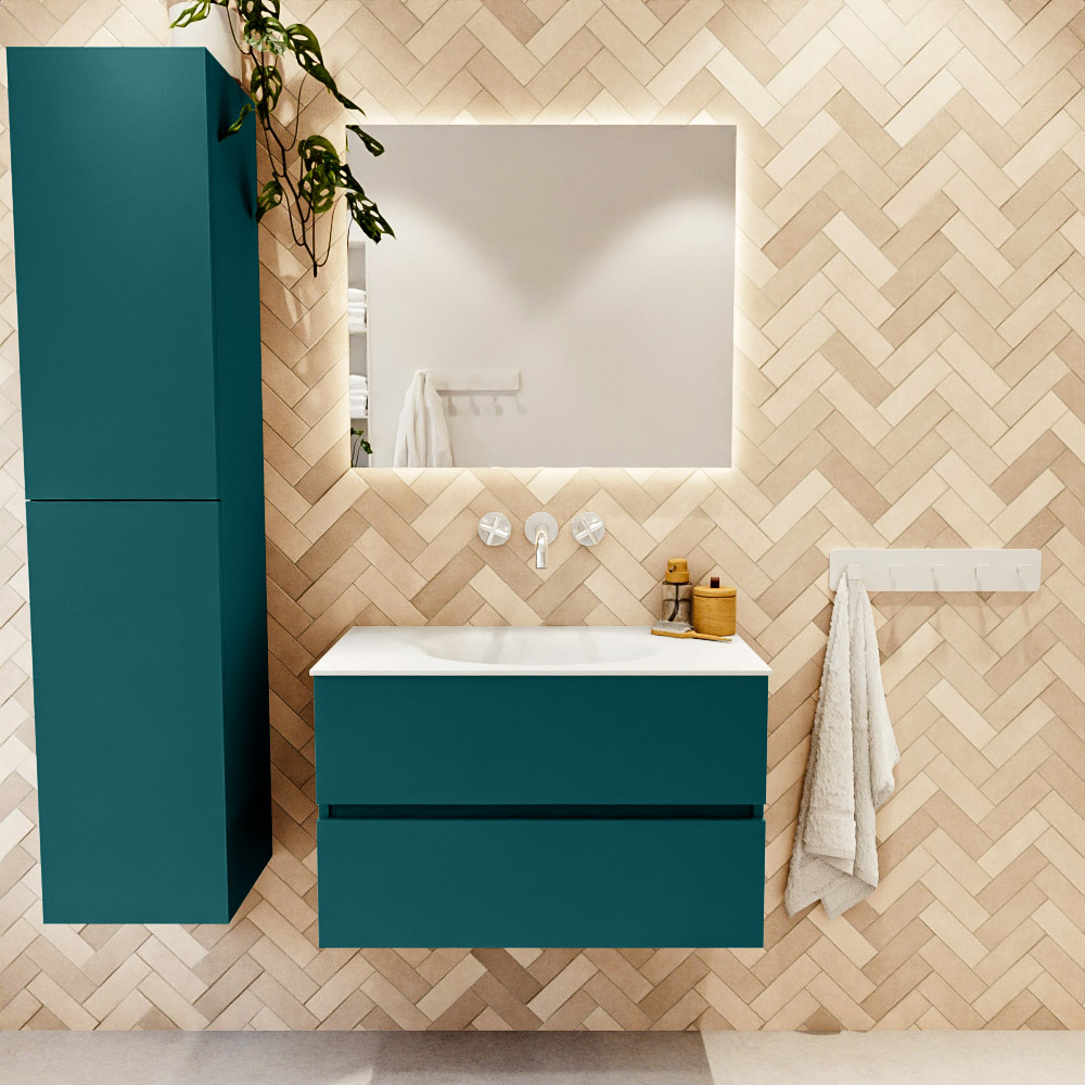 MONDIAZ VICA 80cm mueble de baño Smag 2 cajones. Lavabo MOON Centro sin orificio color Talc con espejo LED. 2 MONDIAZ VICA 80cm mueble de baño Smag 2 cajones. Lavabo MOON Centro sin orificio color Talc con espejo LED. - Imagen 2