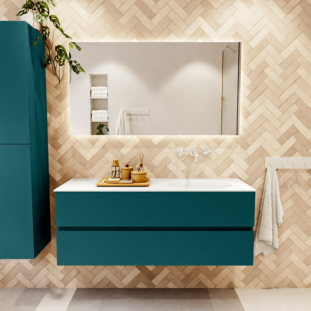 MONDIAZ VICA 130cm mueble de baño Smag 2 cajones. Lavabo MOON Derecho sin orificio color Talc con espejo LED. 2 MONDIAZ VICA 130cm mueble de baño Smag 2 cajones. Lavabo MOON Derecho sin orificio color Talc con espejo LED. - Imagen 2