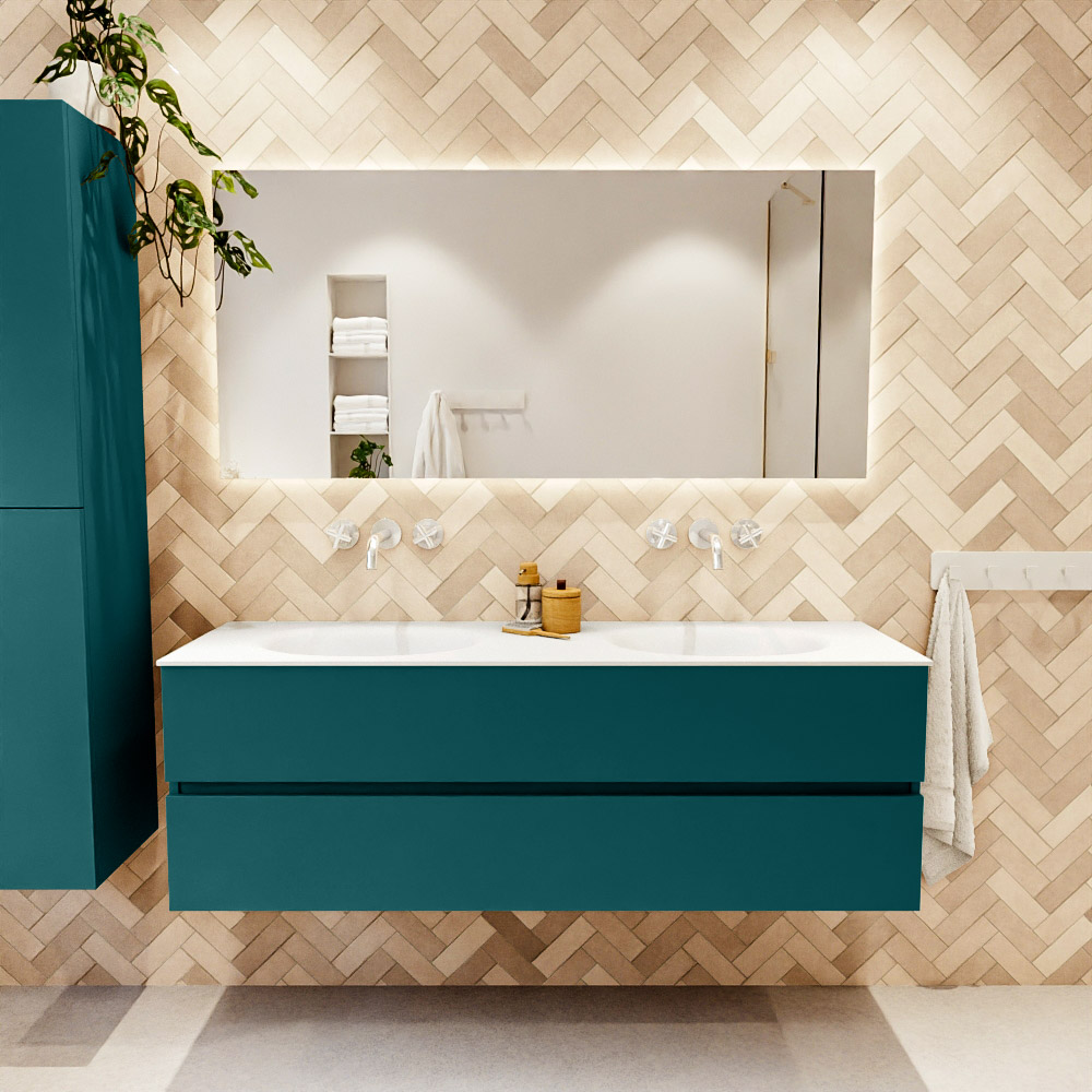 MONDIAZ VICA 150cm mueble de baño Smag 2 cajones. Lavabo MOON Doble sin orificio color Talc con espejo LED. 2 MONDIAZ VICA 150cm mueble de baño Smag 2 cajones. Lavabo MOON Doble sin orificio color Talc con espejo LED. - Imagen 2
